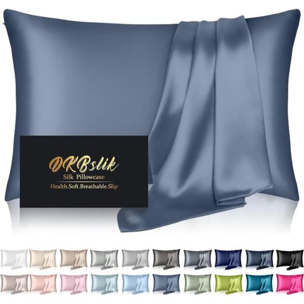 Ash Blue Silk Pillowcase Mulberry Silk Pillow Cases Cover Standard Size